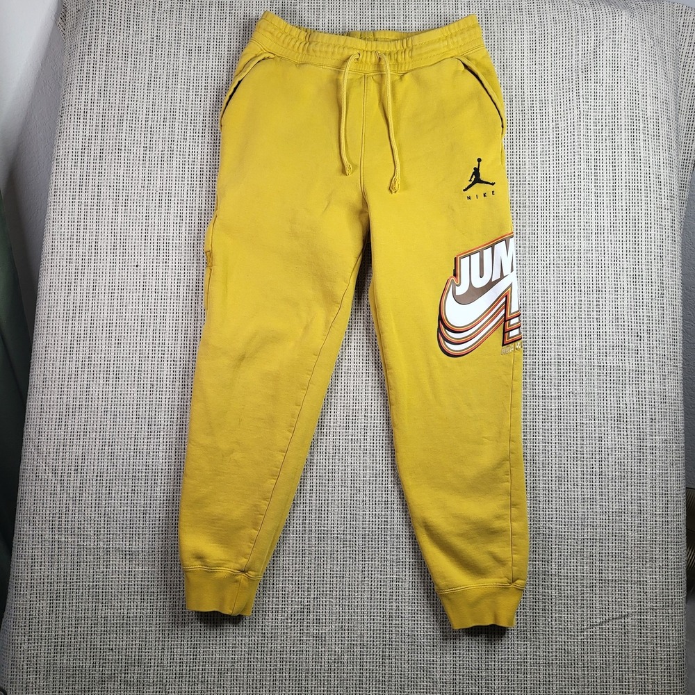 Nike Mens S Sweat Pants Chicago Bulls Yellow NBA Basketball Jumpman World Champs
